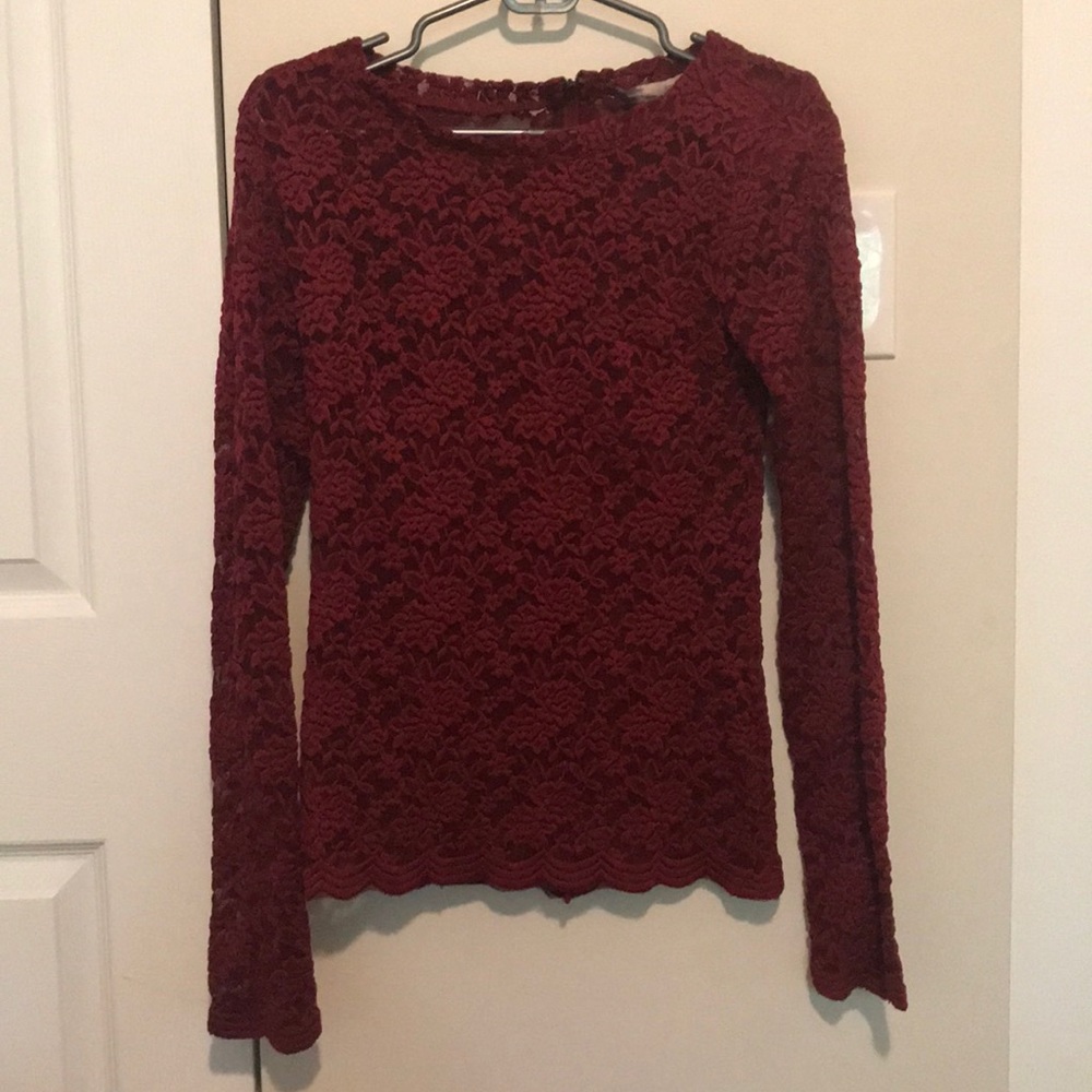 Dark red lace long sleeve